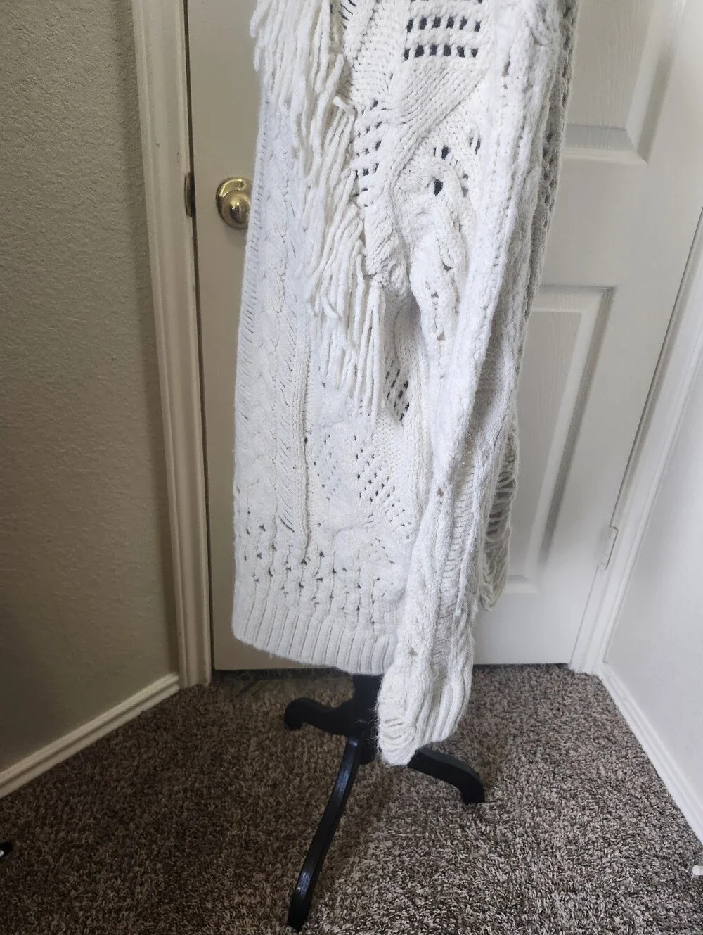 Zara Off-White Cable Knit Fringe Poncho Sweater S Fringe
